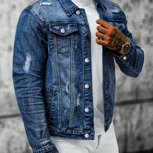 🔥Herren-Freizeit-Denimjacke im Used-Look mit Vintage-Wäsche