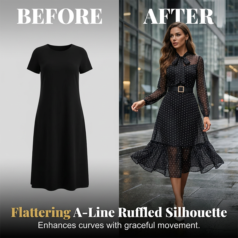 👗 LIMITED-TIME 50% RABATT! ✨ Midikleid mit Polka-Dots – Schleifenkragen, Elegant ✨